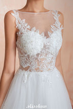 Beautiful Bateau Neck White Wedding Dress Sparkly Sequins Lace Bridal Gown