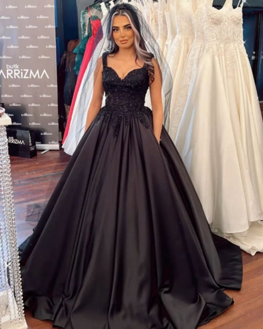 Hermosos vestidos de novia negros sin mangas princesa con encaje