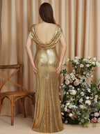 Wunderschönes Ballkleid mit U-Ausschnitt und kurzen Ärmeln und Pailletten