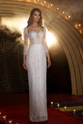 Wunderschönes weißes Brautkleid mit langen Ärmeln und Pailletten