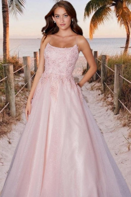 Wunderschönes Abendkleid lang rosa Ballkleider mit Spitze
