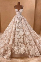 Hermosos vestidos de novia largos de corte A con tirantes finos, apliques de encaje y sin mangas