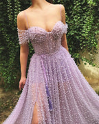 Wunderschönes langes A-Linien-Ballkleid mit Herzausschnitt und schulterfreiem Tüll