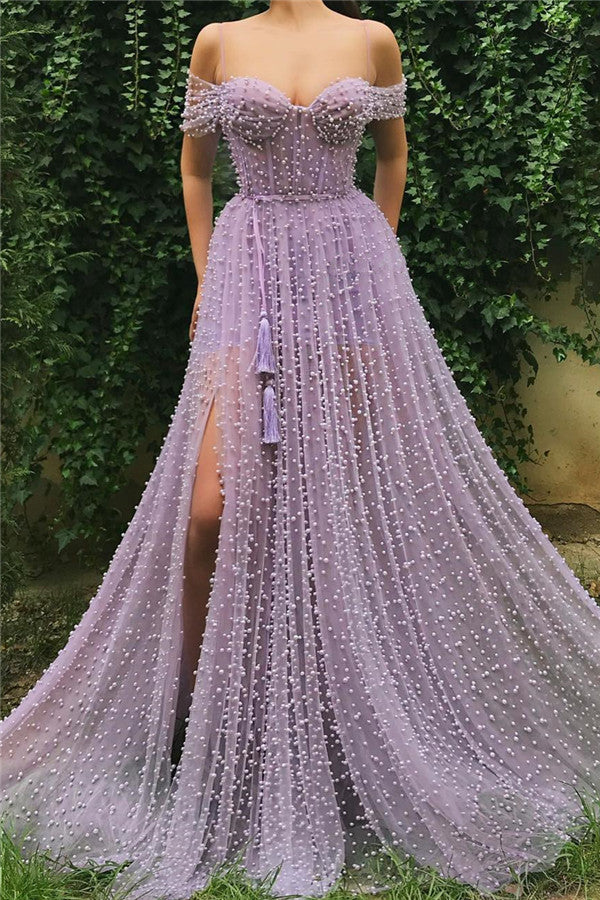 Wunderschönes langes A-Linien-Ballkleid mit Herzausschnitt und schulterfreiem Tüll