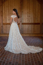 Hermosos vestidos de novia largos de corte A con escote en V y sin mangas con encaje