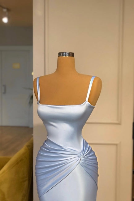 Beautiful Long Blue Mermaid Evening Dresses Simple Straps Prom Dresses