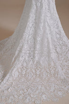 Hermosos vestidos de novia largos de sirena con escote corazón y encaje con mangas desmontables