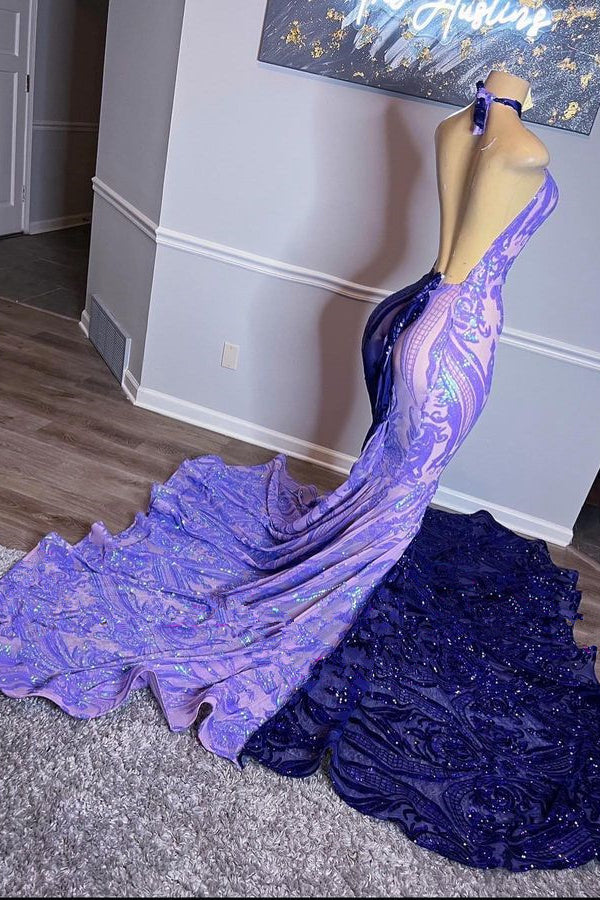 Hermoso vestido de fiesta largo de sirena sin mangas con mezcla de colores