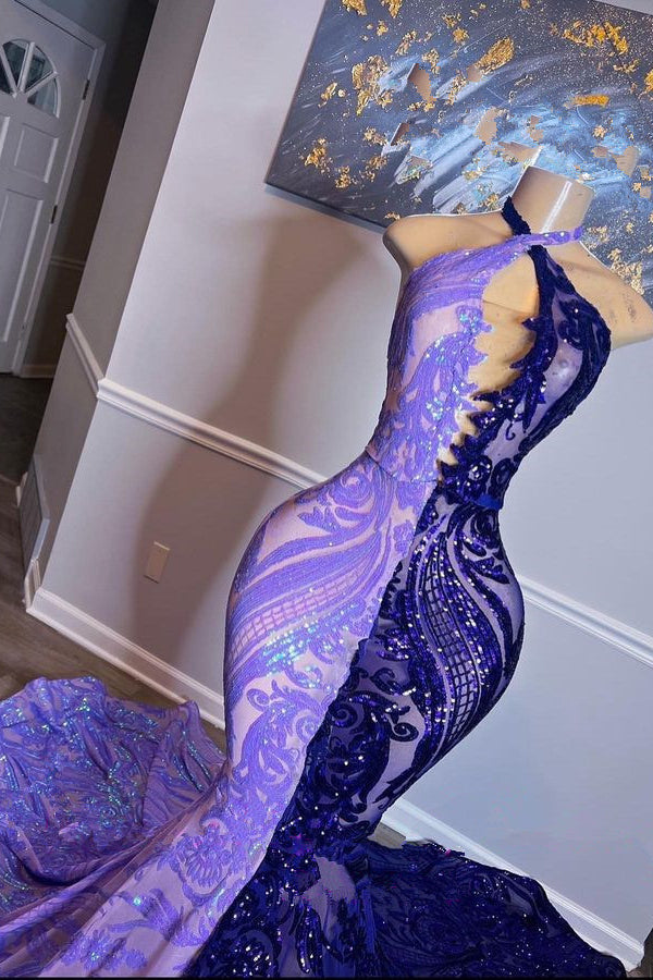 Hermoso vestido de fiesta largo de sirena sin mangas con mezcla de colores