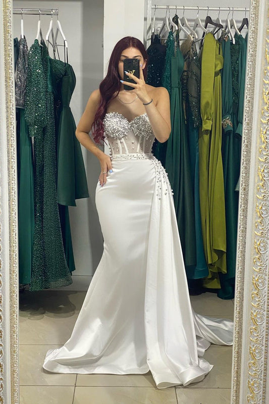 Wunderschönes langes trägerloses ärmelloses Meerjungfrau-Ballkleid mit Strass