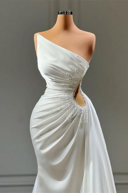 Wunderschönes langes weißes A-Linien-Brautkleid mit ärmeln und Perlen
