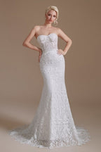 Hermosos vestidos de novia de encaje hasta el suelo, sin mangas, estilo sirena, con hombros descubiertos y apliques
