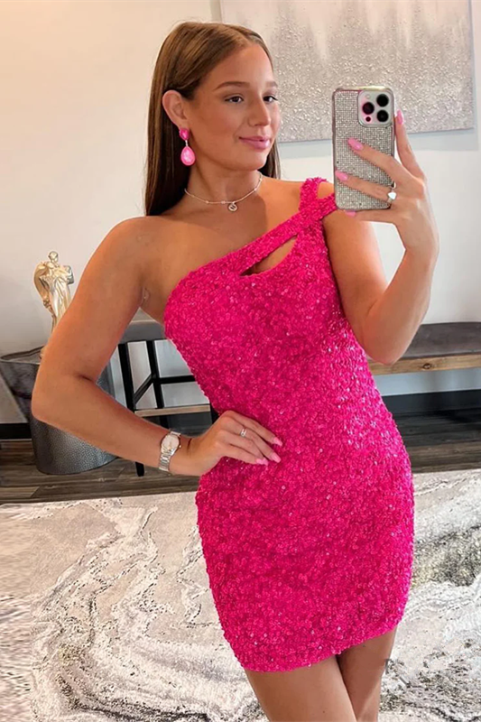 Wunderschöne One-Shoulder-Pailletten-ärmellose kurze Homecoming-Kleider