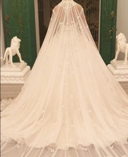 Hermosos vestidos de novia de princesa con corte A, encaje y joyas, con mangas largas