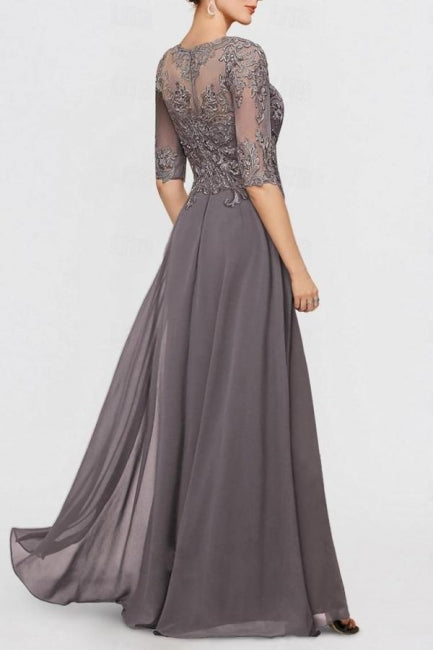 Hermoso vestido de dos piezas para madre de la novia, de gasa, con escote redondo y media manga, para dama de honor con apliques.
