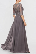 Hermoso vestido de dos piezas para madre de la novia, de gasa, con escote redondo y media manga, para dama de honor con apliques.