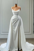 Hermosos vestidos de novia blancos largos de corte A con tirantes finos y cuentas