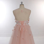 Rosa Blumen Schulterfreies Umstandskleid mit Applikationen für Fotoshootings Rückenfreies Maxikleid aus Tüll Sunnderly SY230330 