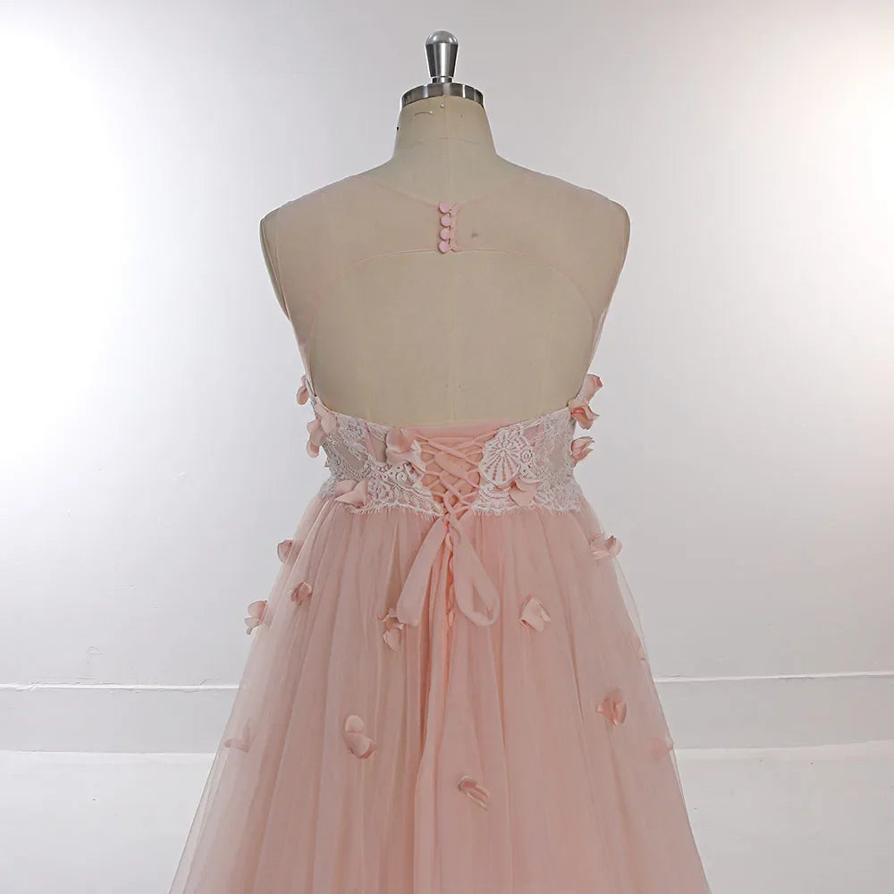 Pink Flower Shoulderless Appliques Maternity Dresses for Photo Shoot Backless Tulle Maxi Dress Sunnderly SY230330