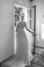 Gürtel Tüll V-Ausschnitt Halbarm A-Linie Brautkleid Brautkleid WD401