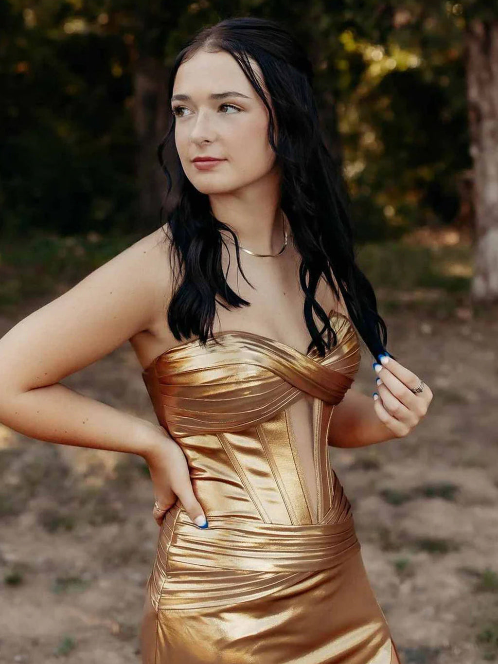 Bencelina | Meerjungfrau Sweetheart Grün Metallic Langes Ballkleid mit Schlitz