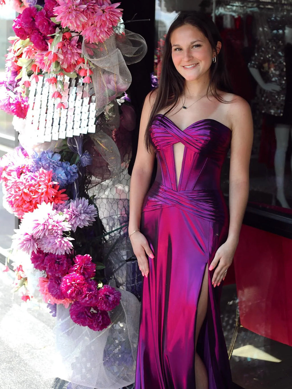 Bencelina | Meerjungfrau Sweetheart Grün Metallic Langes Ballkleid mit Schlitz