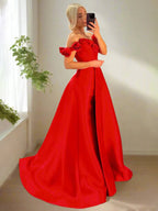 Benson | Vestido de fiesta fucsia con escote tipo corsé y hombros descubiertos
