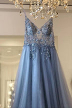 Bestes langes ärmelloses A-Linien-Ballkleid aus Tüll mit V-Ausschnitt und Schlitz