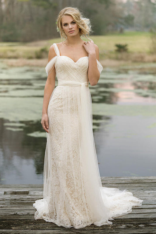 El mejor vestido de novia largo de tul con encaje