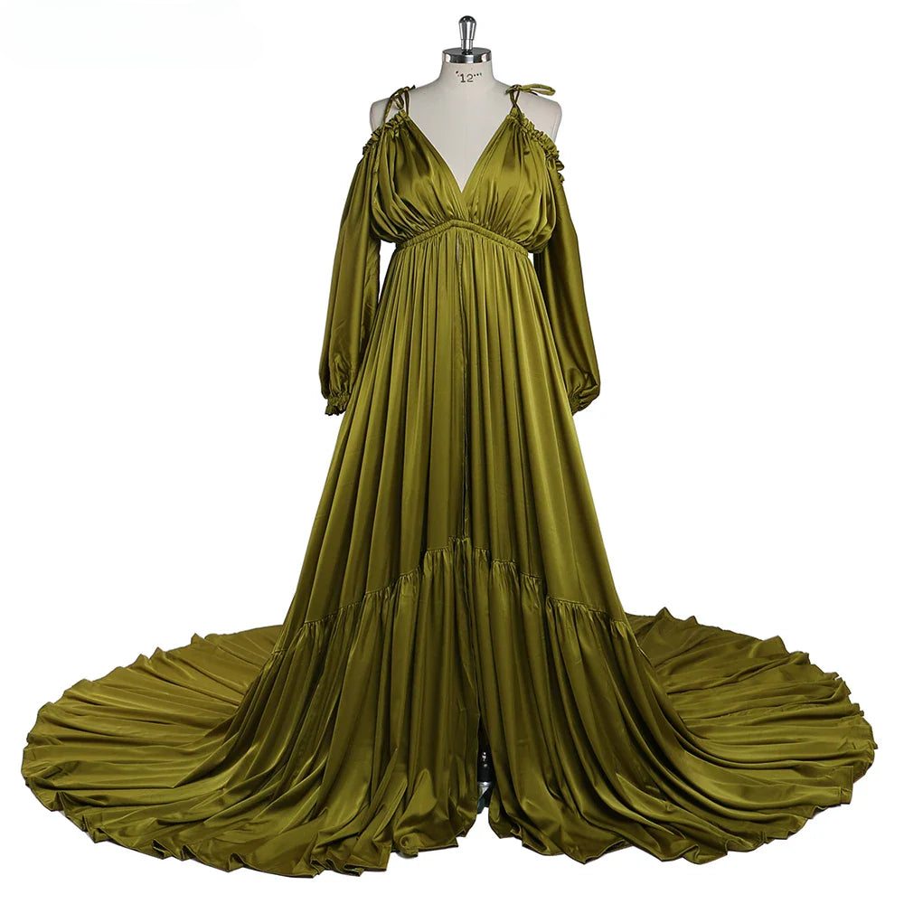 Elegant Shoulderless Stain Long Maternity Dresses for Photo Shoot Maxi Gown Pregnancy Shooting Dress Photo Shoot Props SY21721
