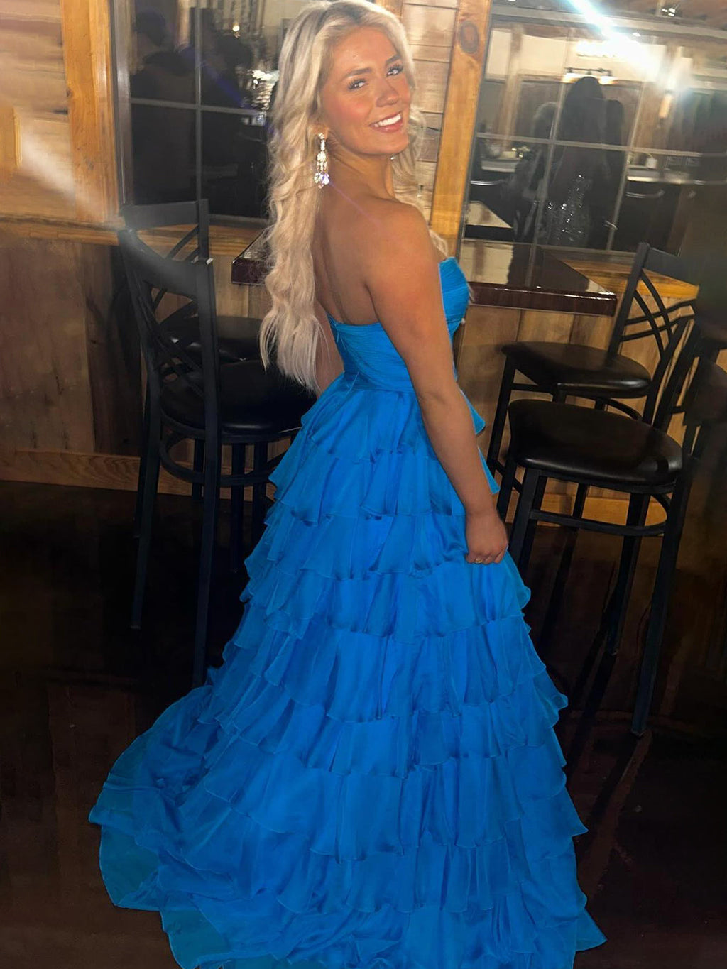 Bindi | Herzförmiges, blaues Chiffon-Ballkleid in A-Linie 