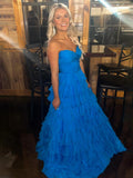 Bindi | Herzförmiges, blaues Chiffon-Ballkleid in A-Linie 