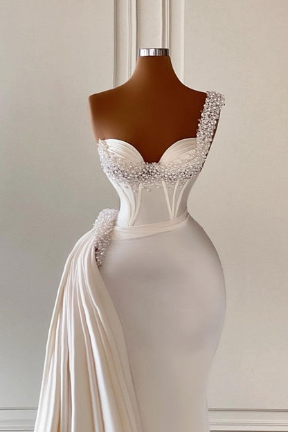 Biztunnel Bezauberndes langes Meerjungfrau-Ballkleid mit Herzausschnitt und einer Schulter und Rüschen