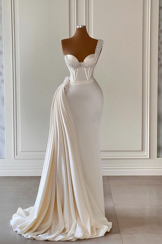 Biztunnel Bezauberndes langes Meerjungfrau-Ballkleid mit Herzausschnitt und einer Schulter und Rüschen