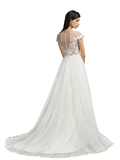 Biztunnel Langes A-Linien-Brautkleid mit Herzausschnitt und Chiffon-Spitze und Schlitz