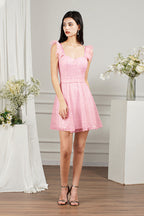 Vestidos de fiesta formales Biztunnel de tul con cuentas y escote en forma de A en color rosa corto