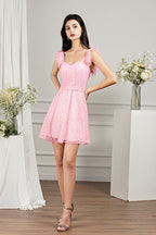 Vestidos de fiesta formales Biztunnel de tul con cuentas y escote en forma de A en color rosa corto