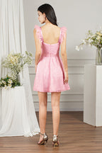 Vestidos de fiesta formales Biztunnel de tul con cuentas y escote en forma de A en color rosa corto