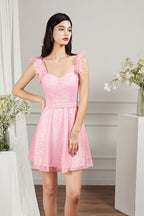 Vestidos de fiesta formales Biztunnel de tul con cuentas y escote en forma de A en color rosa corto