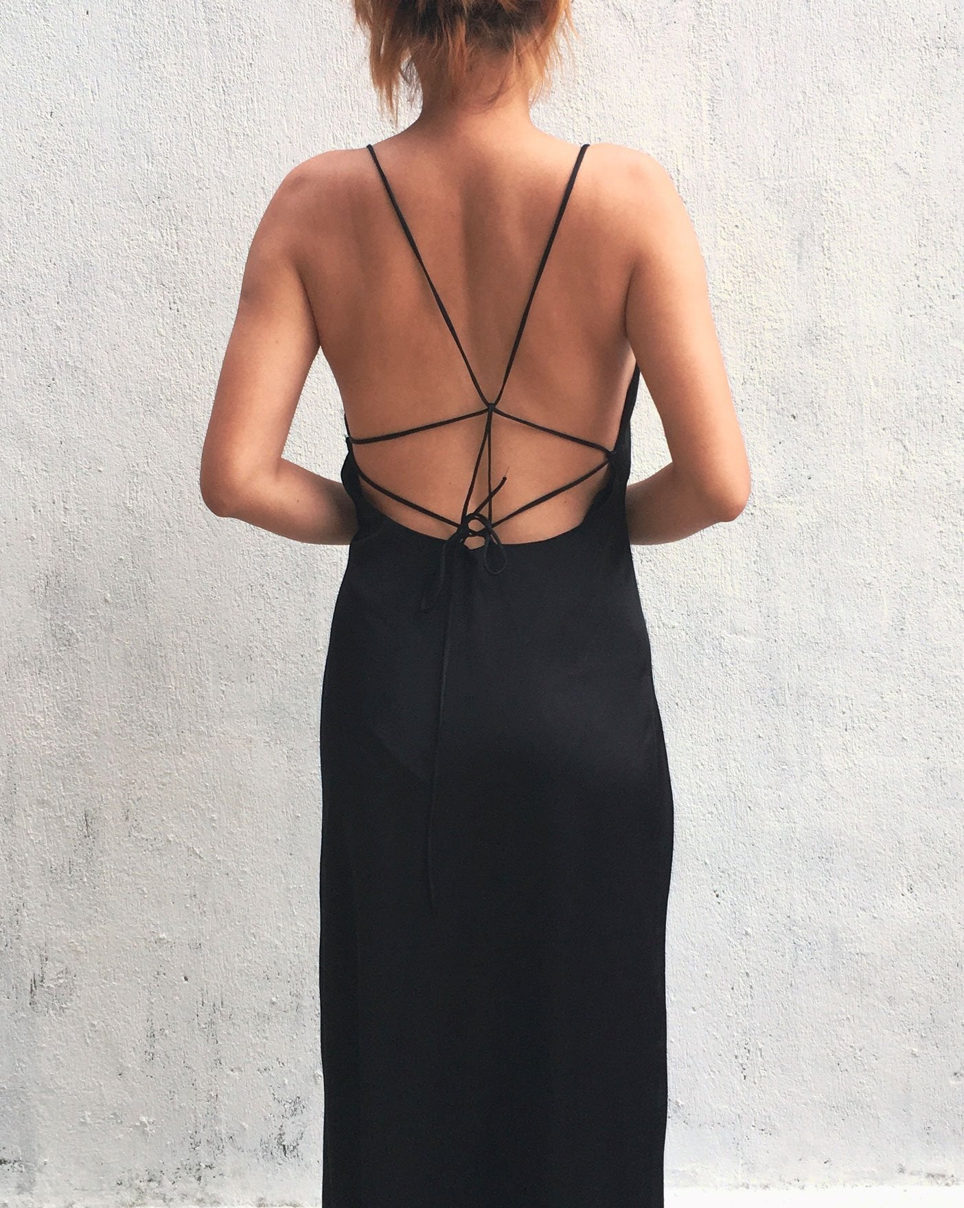 Black Cowl Neck Backless Mulberry Silk Slip Dress