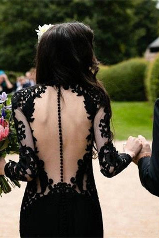 Schwarzes Brautkleid im Meerjungfrau-Stil mit langen Ärmeln und Schleppe 