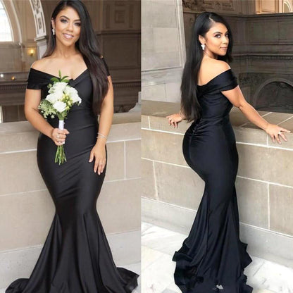 Schwarzes schulterfreies, bodenlanges, rückenfreies Meerjungfrau-Ballkleid