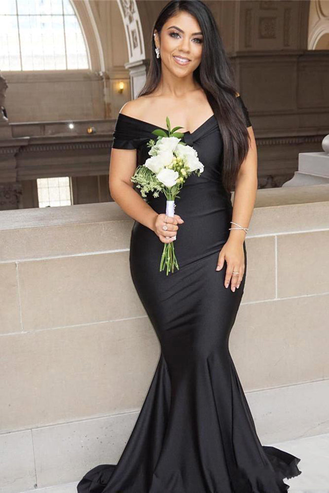 Schwarzes schulterfreies, bodenlanges, rückenfreies Meerjungfrau-Ballkleid