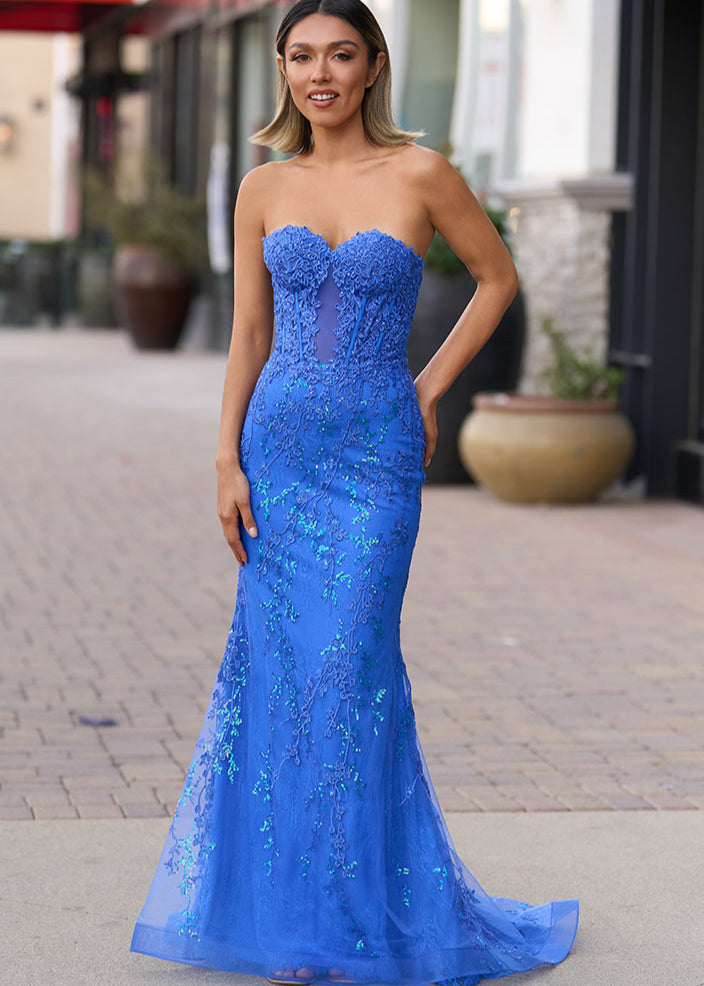 Terry | Vestidos de fiesta largos de sirena con apliques de encaje y escote corazón en negro