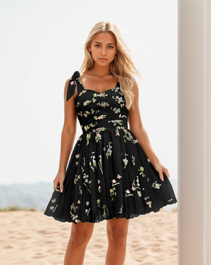 Flower Hoco Kleid Spaghettiträger Homecoming Kleid SYH79