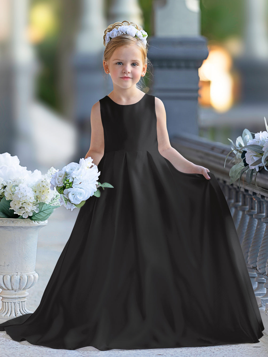 A-Linie Spitze Satin Bodenlang Erstkommunionkleid für Blumenmädchen 