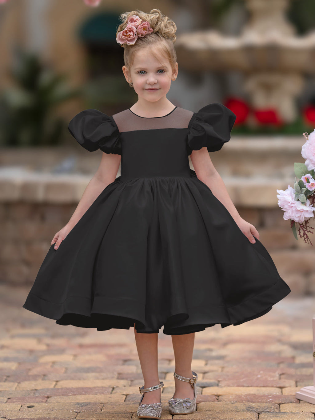 Duchesse-Linie/Princess-Linie Satin Knielang Blumenmädchenkleid 