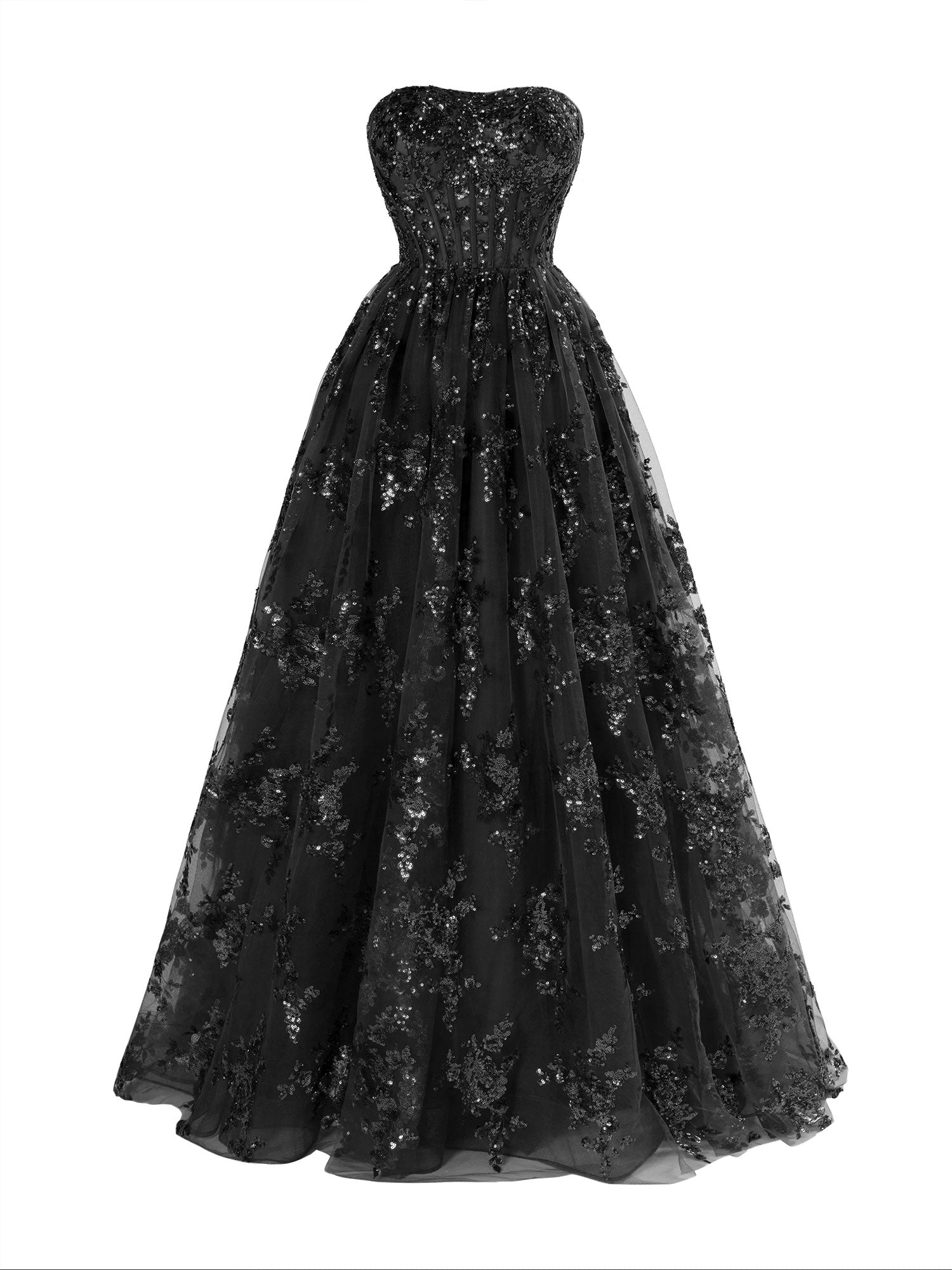 Zara | Vestido de fiesta largo plisado sin tirantes y corte en A con apliques