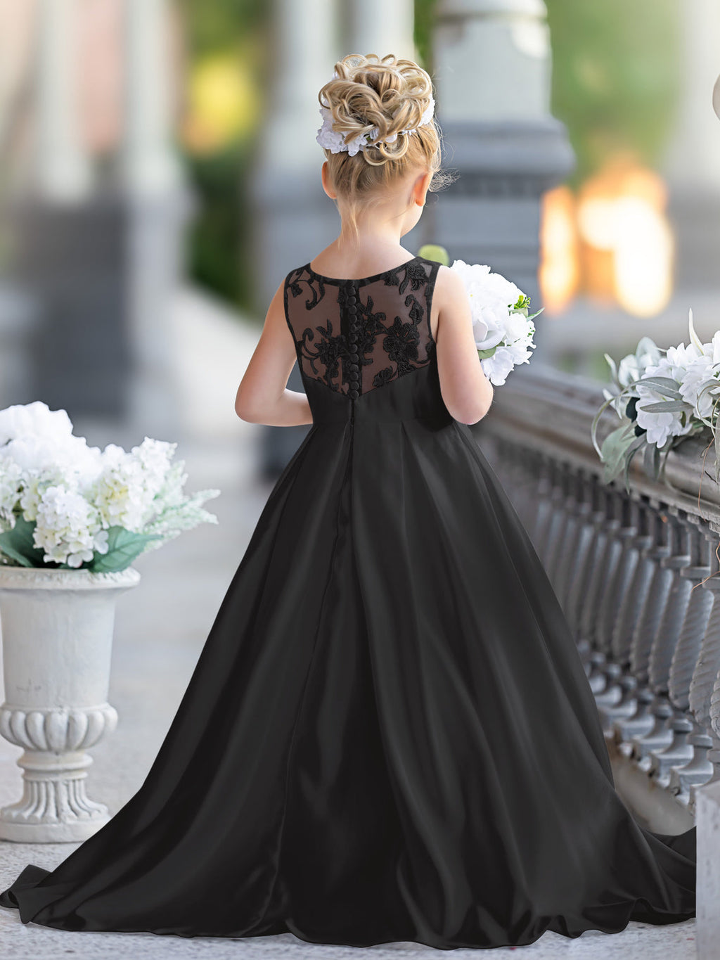 A-Linie Spitze Satin Bodenlang Erstkommunionkleid für Blumenmädchen 