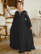 Bodenlanges Chiffon-Kleid in A-Linie und Elfenbein für die Erstkommunion 